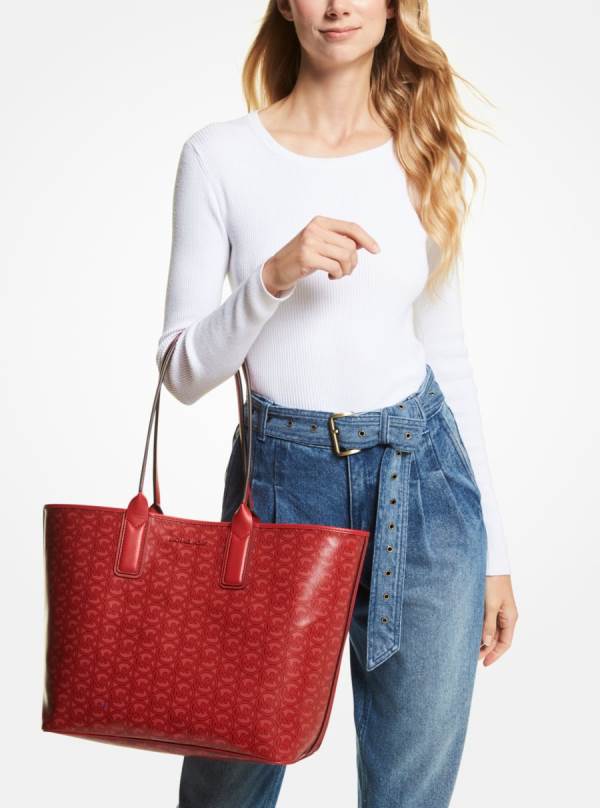 Damske Prenosná Taška Michael Kors Jodie Large Logo Jacquard Červené - Kabelky Michael Kors Outlet | CTAYM-8320